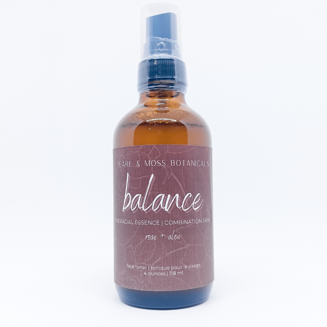 BALANCE: A harmonizing facial essence with rose floral water, beautifully tied together with vitamins B3 and B5 and conditioning chia extract. Well suited for dry/combination, combination/oily skin types. Well rounded enough for all skin types. The FACIAL ESSENCE is hydrating, refreshing and helps to enhance your skin care routine, at any time of the day. Full of active ingredients, each facial essence is formulated to provide the perfect amount of hydration and toning properties.