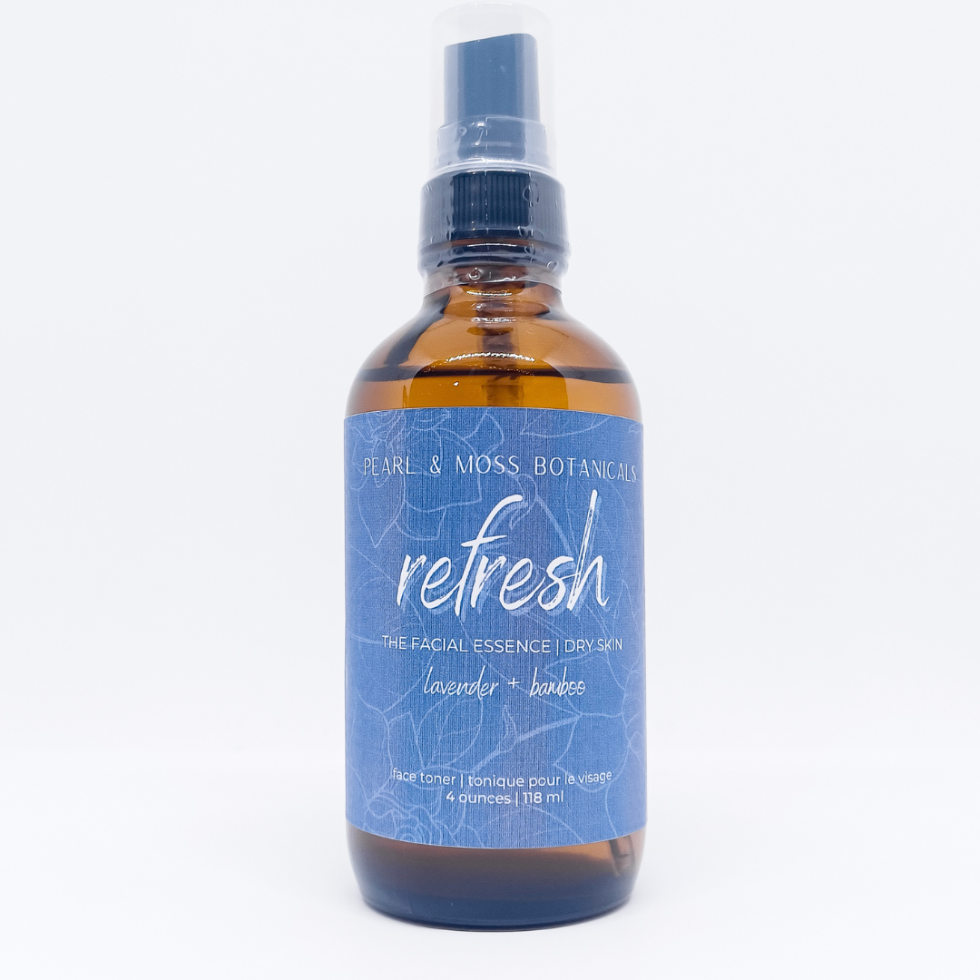 REFRESH: A hydrating facial essence with calming lavender floral waters for irritated and inflamed areas of skin. Balanced with soothing aloe vera and bamboo extract. Well suited for dry skin. The FACIAL ESSENCE is hydrating, refreshing and helps to enhance your skin care routine, at any time of the day. Full of active ingredients, each facial essence is formulated to provide the perfect amount of hydration and toning properties.