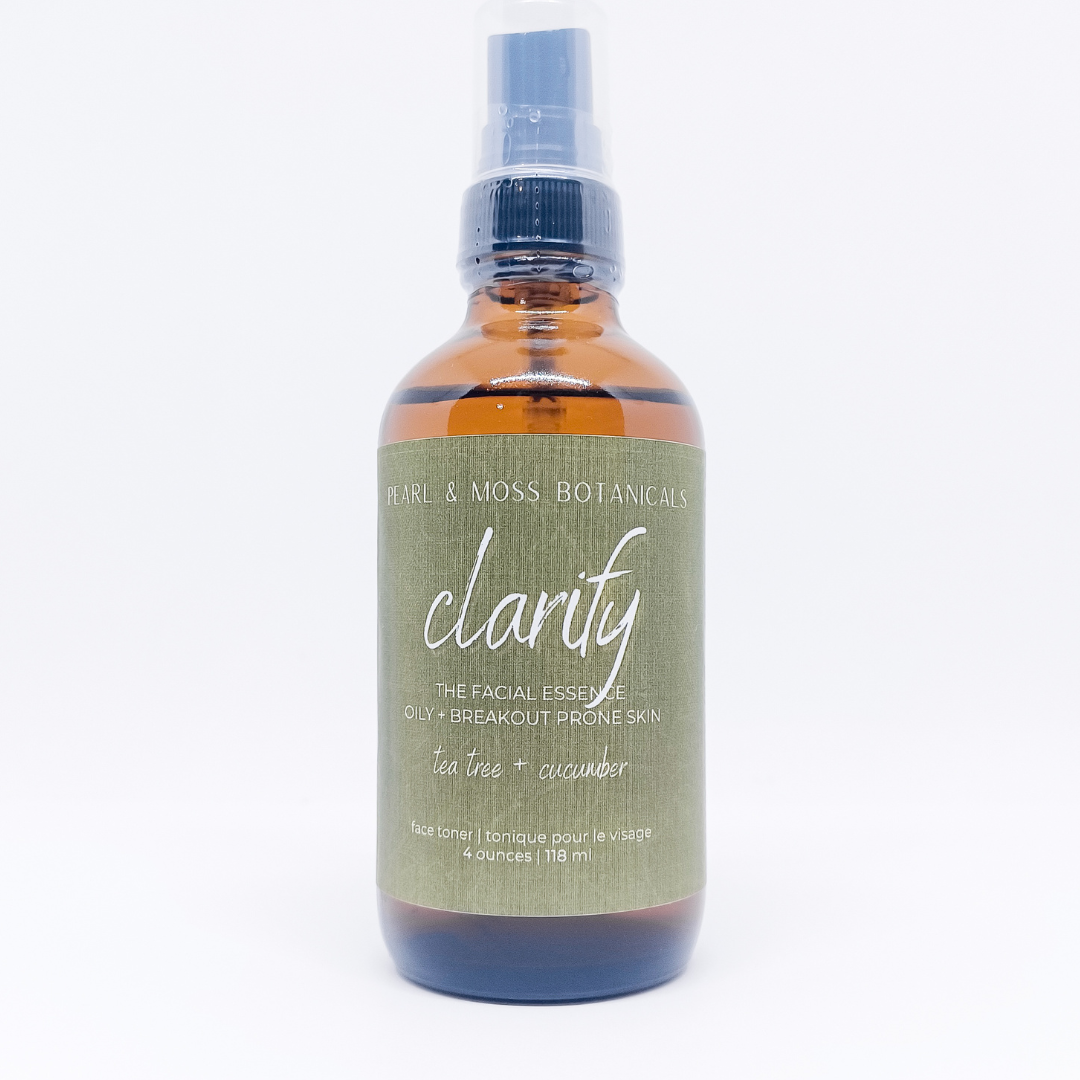 CLARIFY: A detoxifying and astringent facial essence with tea tree leaf hydrosol. Balanced with witch hazel distillate and cooling cucumber extract. Well suited for oily/breakout prone skin. The FACIAL ESSENCE is hydrating, refreshing and helps to enhance your skin care routine, at any time of the day. Full of active ingredients, each facial essence is formulated to provide the perfect amount of hydration and toning properties.
