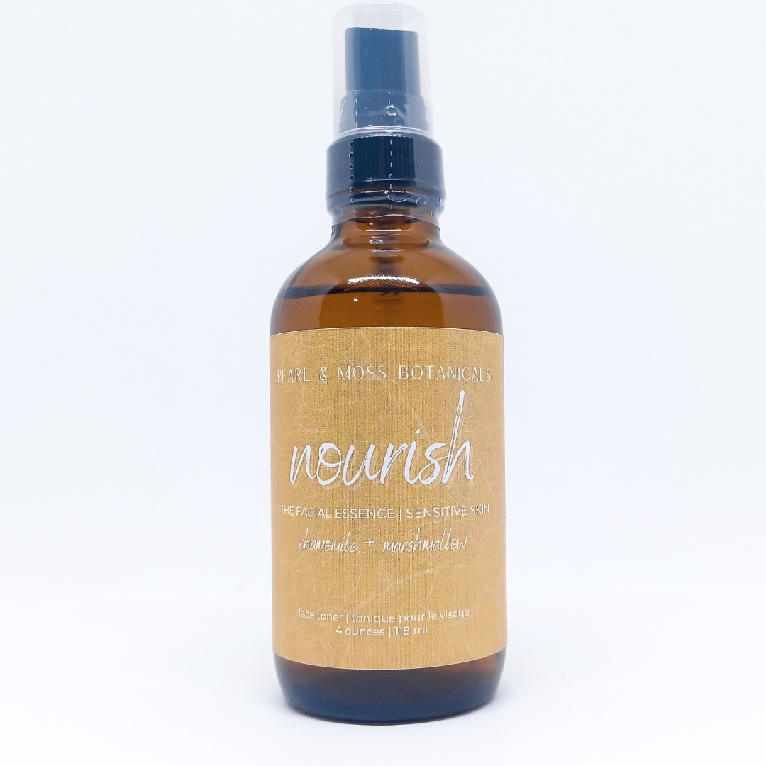 NOURISH: A soft and gentle facial essence with chamomile floral water, balance with aloe and coconut extracts for additional hydration. Well suited for sensitive, mature, and/or damaged skin. Well rounded enough for all skin types. The FACIAL ESSENCE is hydrating, refreshing and helps to enhance your skin care routine, at any time of the day. Full of active ingredients, each facial essence is formulated to provide the perfect amount of hydration and toning properties.
