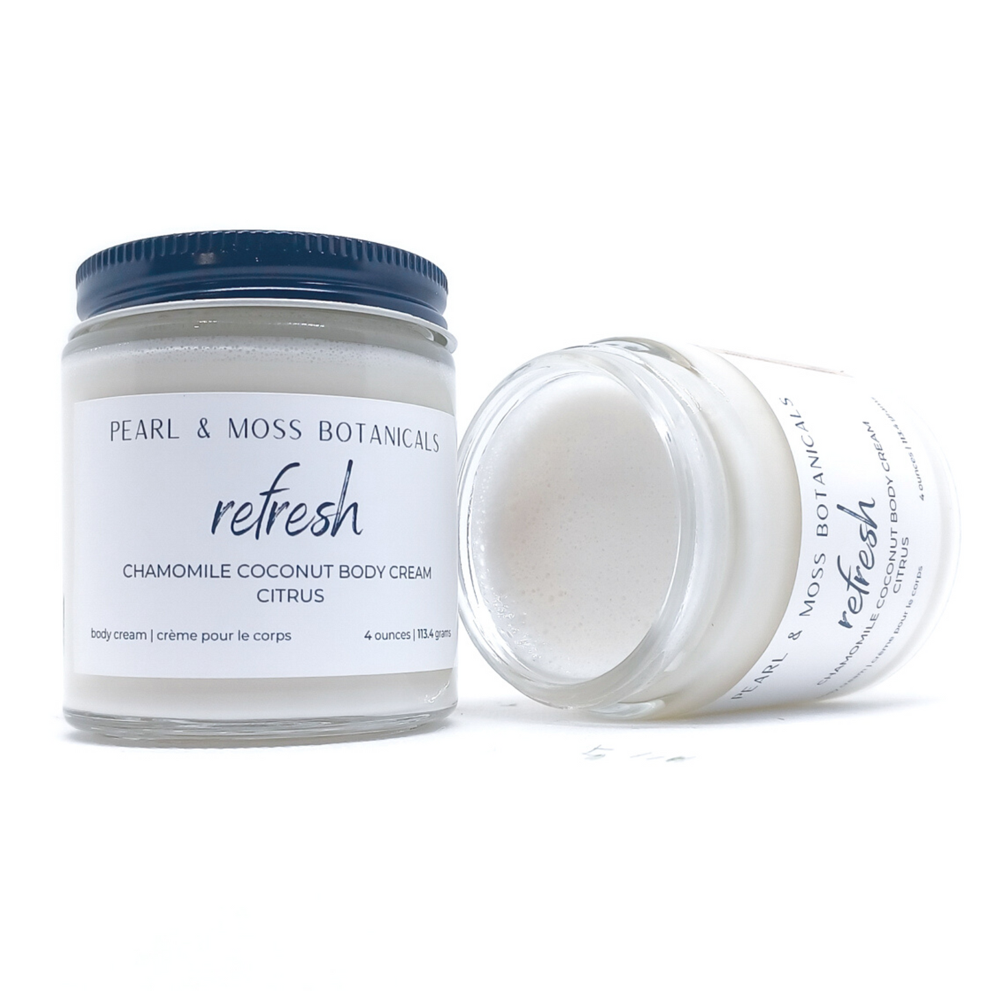 REFRESH: Light and citrusy, REFRESH is a blend of pink grapefruit, bergamot and sweet orange essential oils.  Light and smooth, the Chamomile Coconut Body Cream is softening and conditioning for the skin, with extra soothing effects from chamomile extract. Rich and luxurious, tucuma and babassu butter shine in this body cream, bringing a velvety smooth finish to your skin, while providing delicious hydration to your skin, courtesy of coconut water.