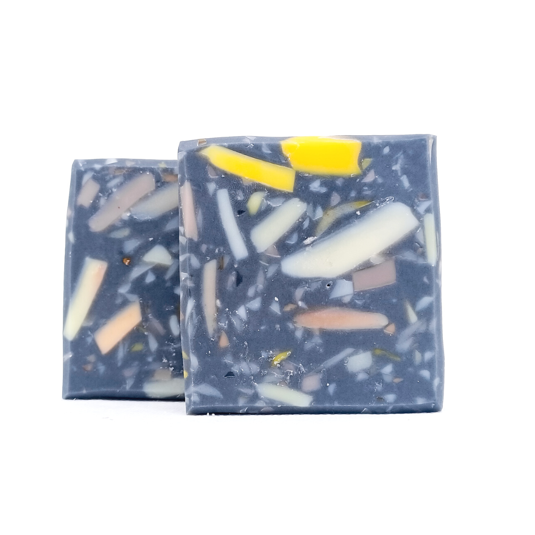 Our current favourite upcycle: the Party WASH Bar! We like to use soap scraps from previous WASH Bar batches to create this beautiful speckled bar, scented with spearmint essential oil.  Note: All of our bars are made in small batches and hand cut, thus not all bars may be the exact same size/shape.