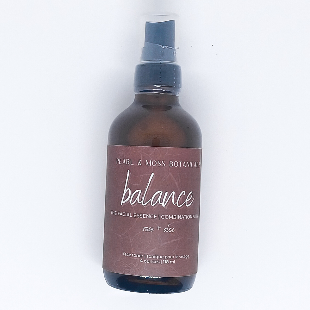 BALANCE: A harmonizing facial essence with rose floral water, beautifully tied together with vitamins B3 and B5 and conditioning chia extract. Well suited for dry/combination, combination/oily skin types. Well rounded enough for all skin types.  The FACIAL ESSENCE is hydrating, refreshing and helps to enhance your skin care routine, at any time of the day. Full of active ingredients, each facial essence is formulated to provide the perfect amount of hydration and toning properties.