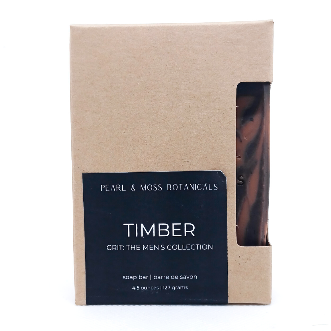 BUY 3 GRIT WASH BARS, GET 15% OFF - AUTOMATICALLY APPLIED AT CHECKOUT!  PINE + CEDARWOOD + SWEET ORANGE + CLOVE  Sharp and refreshing, the Timber bar is earthy and warm, bringing the bright smells of pine and sweet orange and supported by the grounding scents of cedarwood and clove.