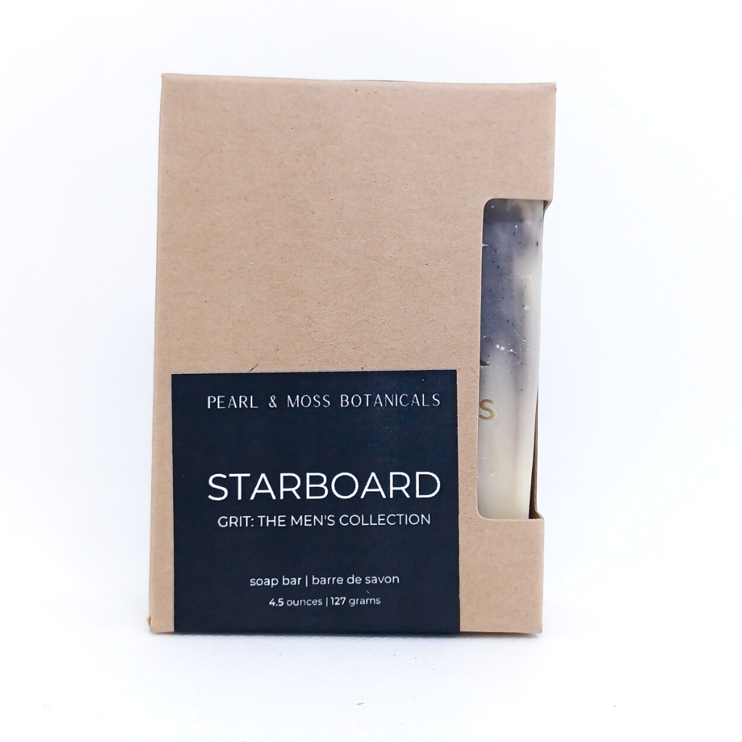 BUY 3 GRIT WASH BARS, GET 15% OFF - AUTOMATICALLY APPLIED AT CHECKOUT!  HO WOOD + CLARY SAGE + JUNIPER   Fresh and clean, Starboard is a light, airy bar, smelling slightly sweet with woody base notes, taking you straight to the coast.