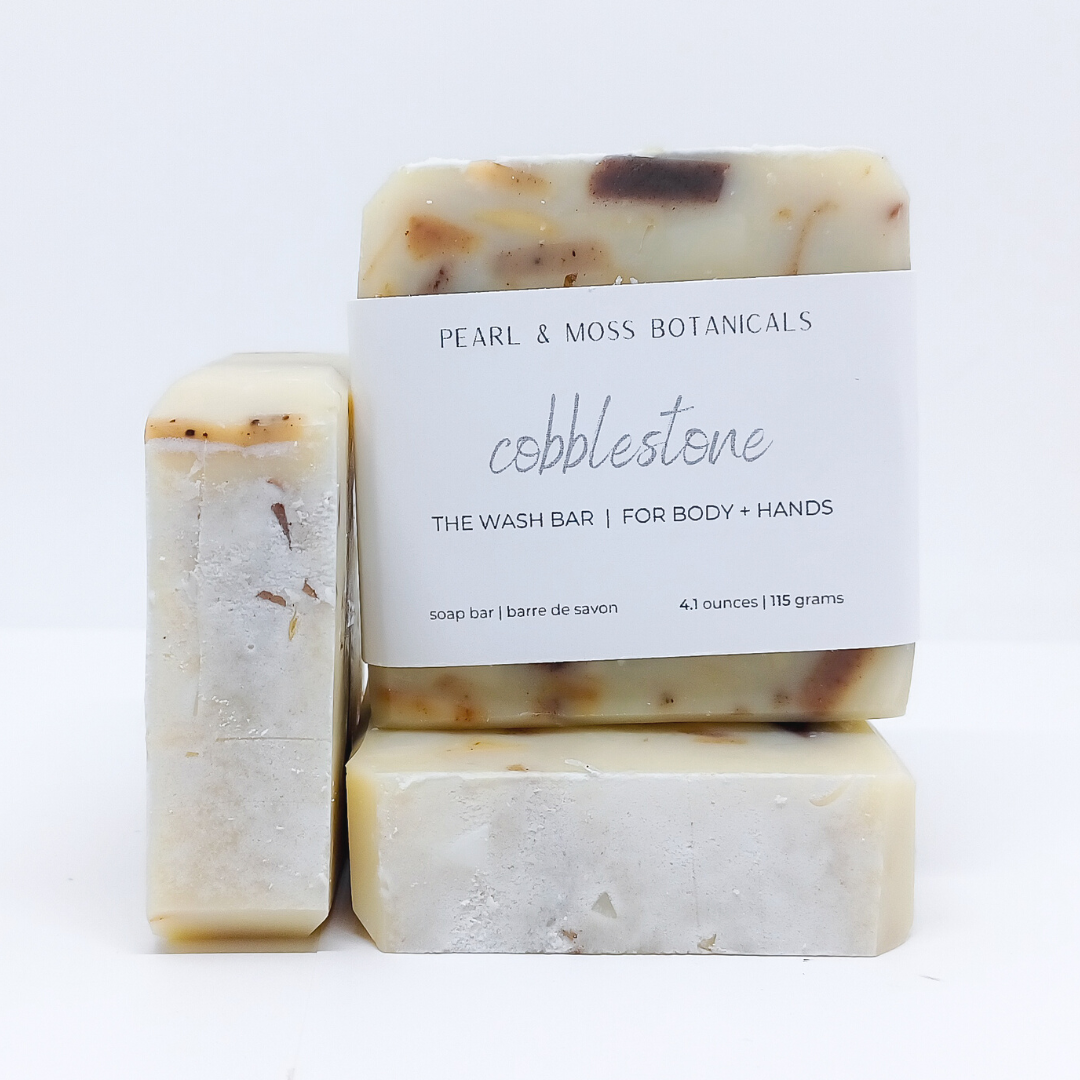 Our new favourite upcycle? The Cobblestone WASH Bar! We like to use soap scraps from previous EXFOLIATE Bar batches to create this beautifully speckled, lightly exfoliating, soap bar scented with cedarwood essential oil.