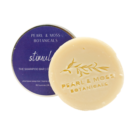 Pearl & Moss SHAMPOO Bars contain a blend of coconut, olive and sweet almond oils, castor oil, and coconut milk to produce a sudsy, smooth lather. Infused with hair-happy herbs, and pumped up with panthenol, the SHAMPOO Bar smooths, softens and conditions hair, while assisting with dry scalp, oil build-ups and maintaining healthy hair follicles.